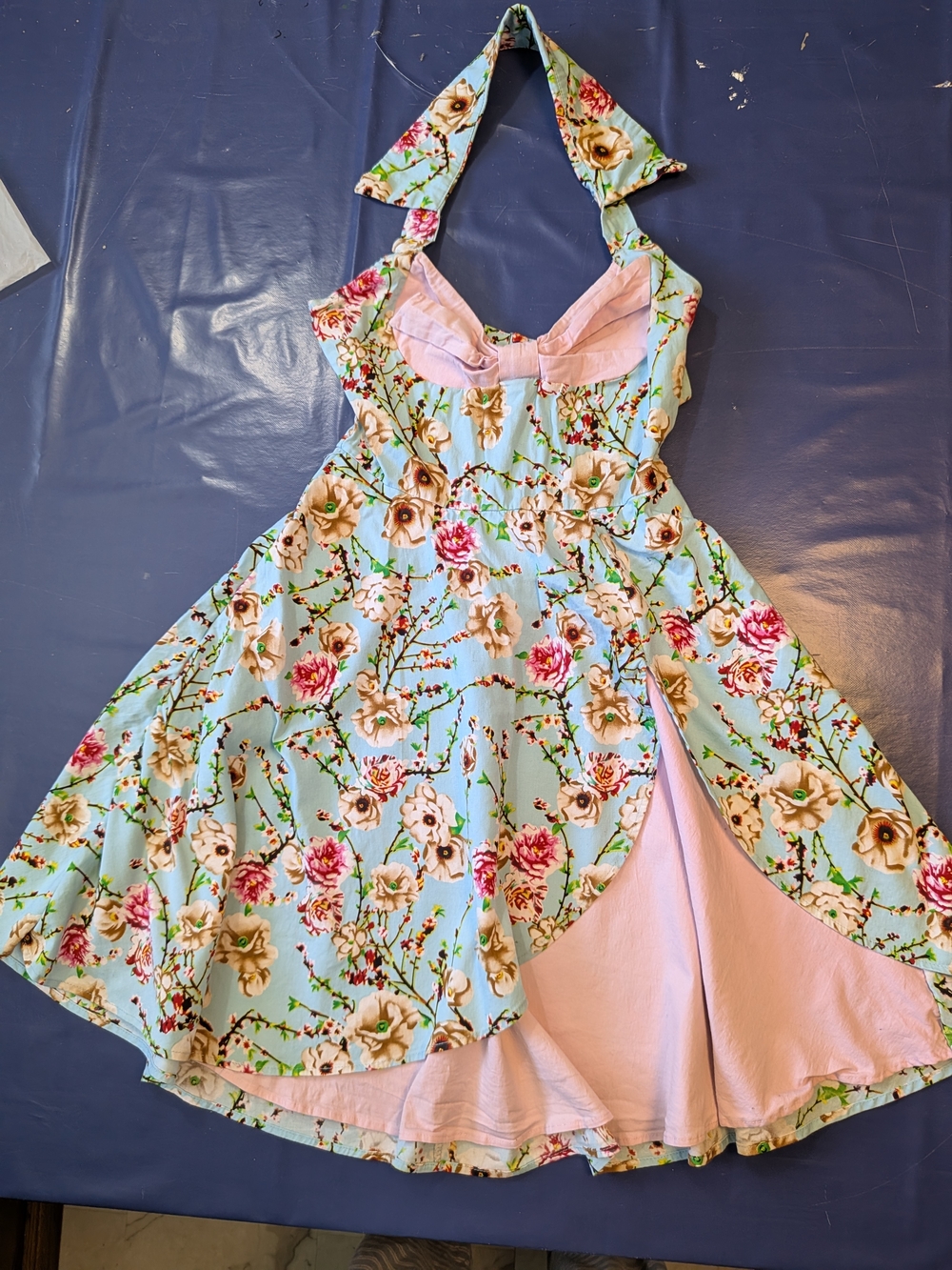 Floral Halter Dress with Pink Lining